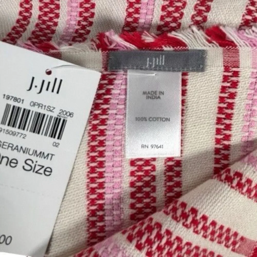 New J. Jill Tasseled Cotton Oversize Striped Blanket Shawl Throw Fringe 70 X 48